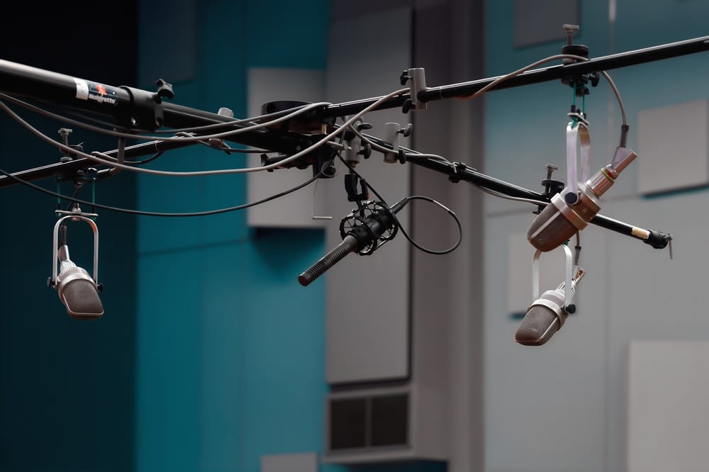 The Decca Tree microphone array, three omnidirectional microphones in a defined geometry above an orchestra