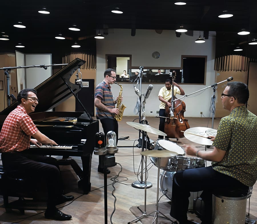 The Dave Brubeck Quartet recording Take Five at Columbia's 30th Street Studio